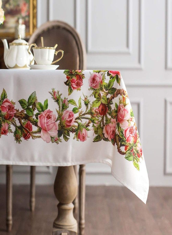 ARTABLE Rectangle Summer Tablecloth Farmhouse Tablecloths Printed Flower with Vintage Floral Patterns Table Cloth for Elegant Holiday Long Dinning Kitchen (Rose, 60 x 120 Inch) - Image 1